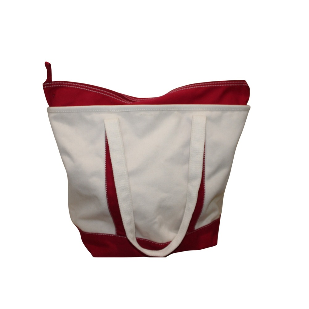 Lands' End Tote Bag Womens Large Cream Red Good Liliah Personalized Canvas Zip - Picture 2 of 5